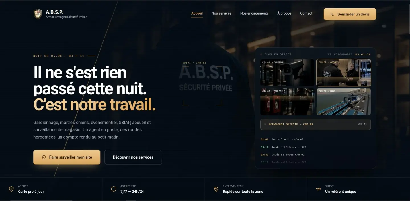 Aperçu du site vitrine d'Armor Bretagne Sécurité Privée