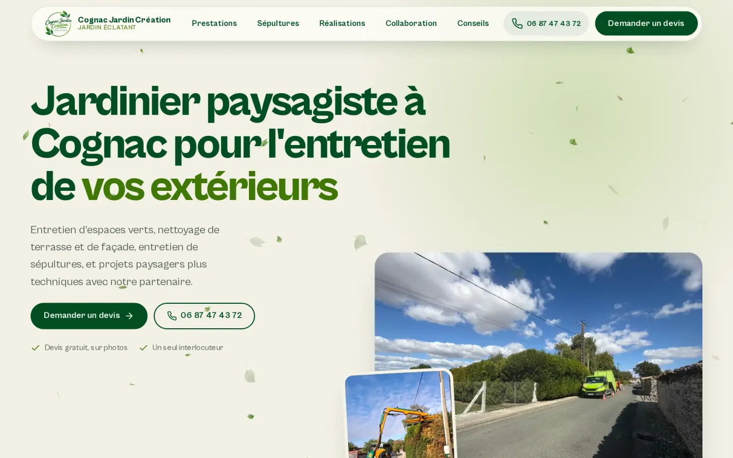 Aperçu du site vitrine de Cognac Jardin Création, jardinier paysagiste à Cognac