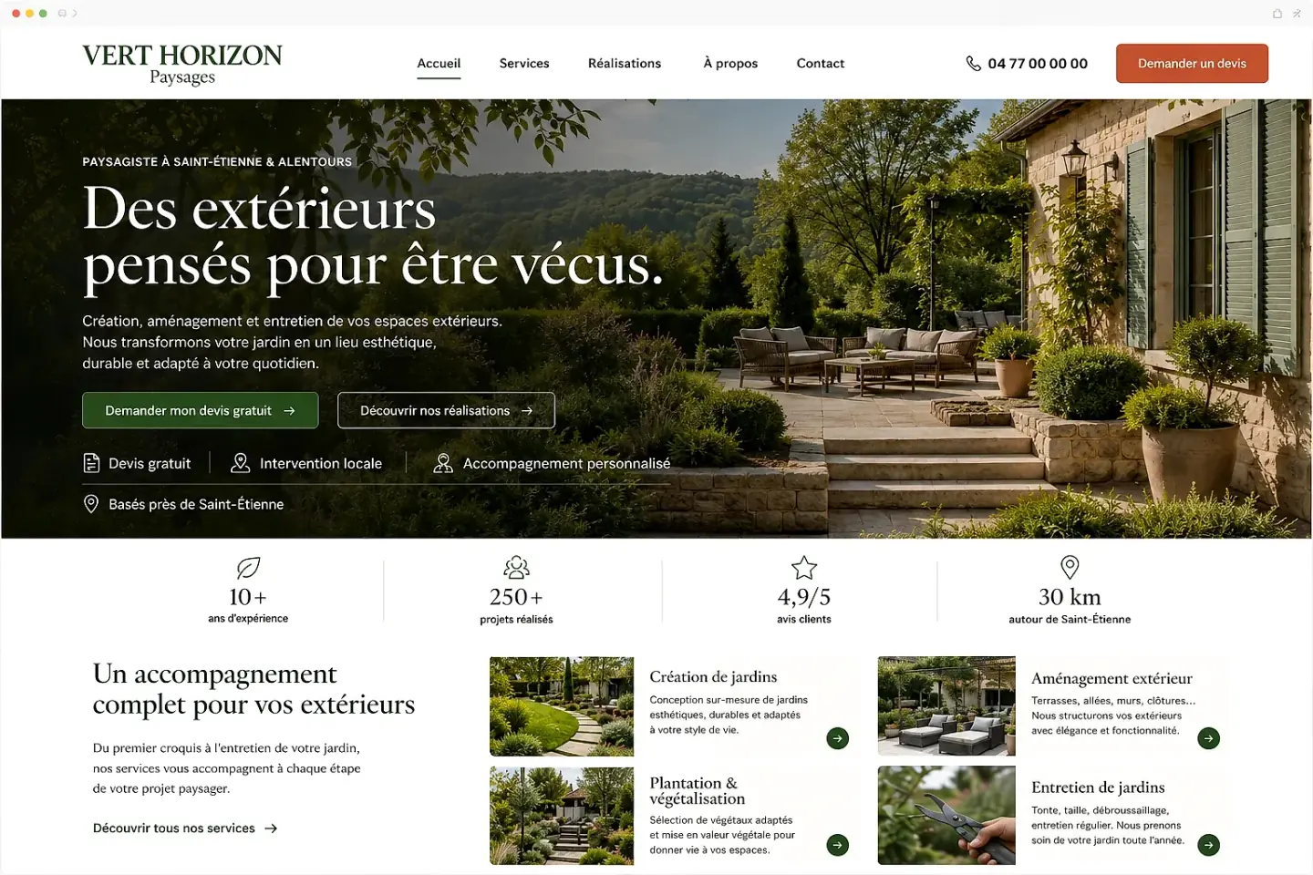 Aperçu du site de paysagiste Vert Horizon Paysages